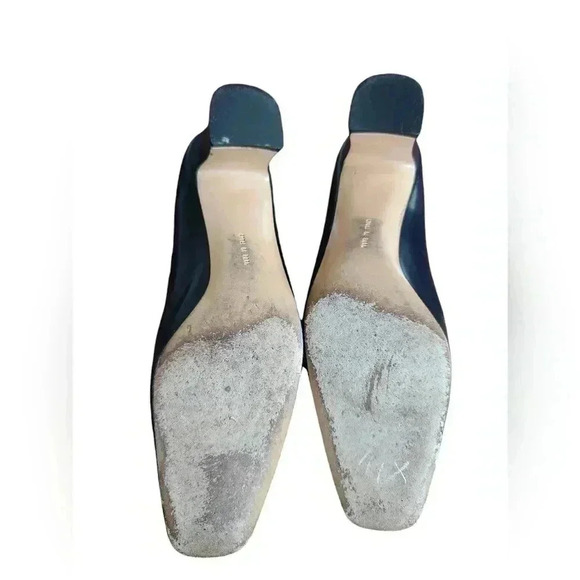 SALVATORE FERRAGAMO Women’s 8 AA Francesca Blue Square Toe Pumps Gold Logo Shoe - Picture 5 of 5